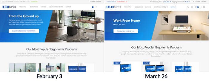 Best ecommerce strategies to minimize Covid-19's impact on revenues: Flexidesk before and after image