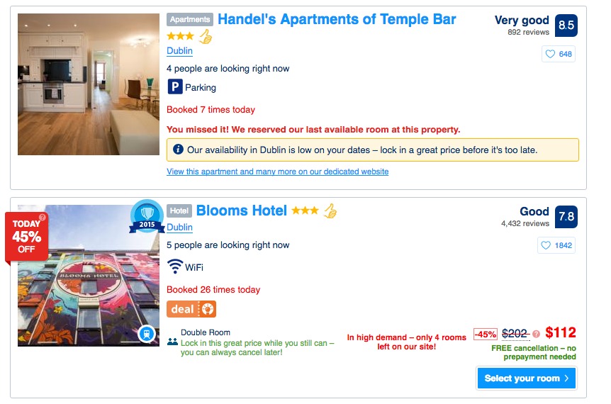 Scarcity is a tactic that booking.com uses liberally. Scarcity is a tactic that booking.com uses liberally.