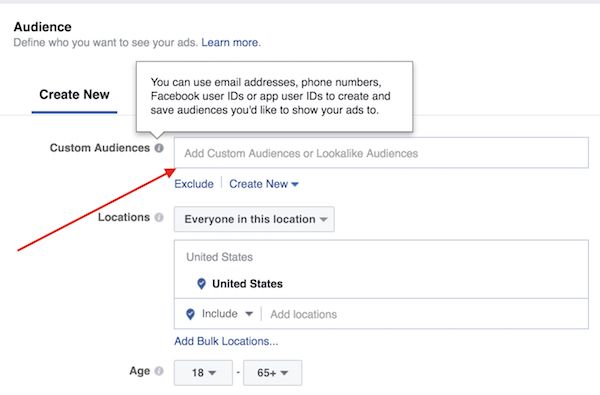 Create ad Choose Custom Audiences Create a new Facebook ad campaign, but this time, instead of using “Traffic” as the Objective, use “Conversions.”