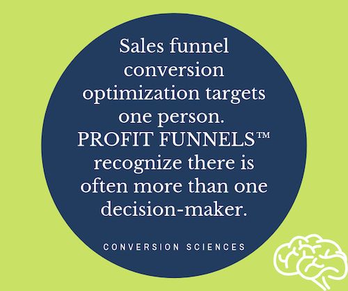 difference sales funnels and profit funnels Sales funnel conversion optimization targets one person while Profit funnels recognize there is often more than one decision-maker.