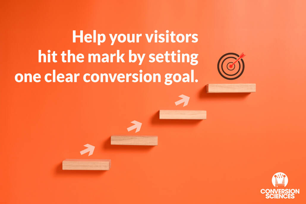 Block steps leading to a target with an arrow in the bullseye. The caption reads: 