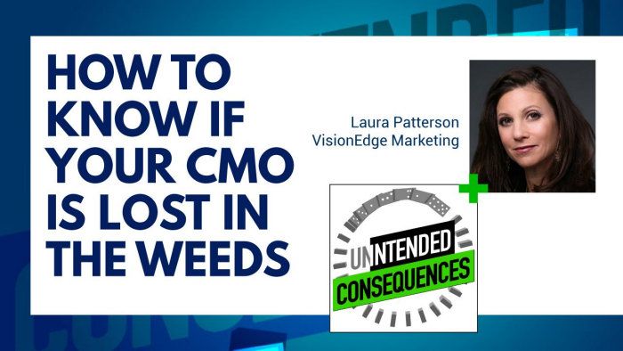 Photo of Laura Patterson of vision edge marketing and words how to know if your CMO is lost in the weeds