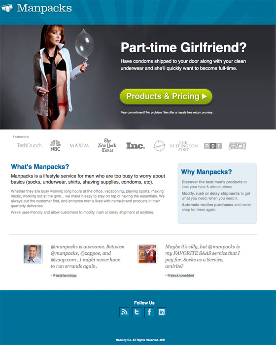 Manpacks signals that customers will be lucky in love. Manpacks signals that customers will be lucky in love.