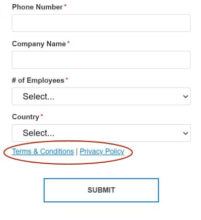 A form showing two just above the Submit button. The two links are
