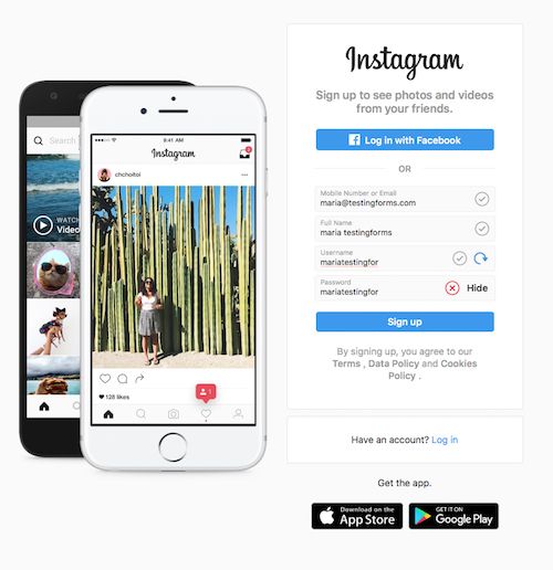 sign up form error messages Instagram's sign up form error messages are not helpful to the user. There is no clear explanation on how to fix them.