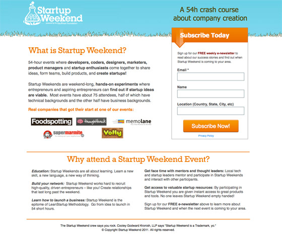 Startup Weekend creates a context with their copy on this page. Startup Weekend creates a context with their copy on this page.