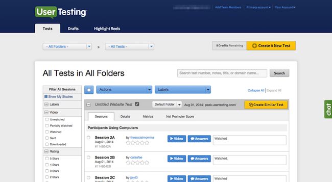 User testing platform UserTesting Screen Shot