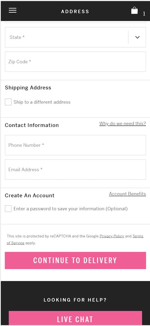 victorias secret mobile ecommerce checkout example Victoria's Secret mobile ecommerce checkout example. Victoria's Secret asks the visitor to create a password after all information has been entered.