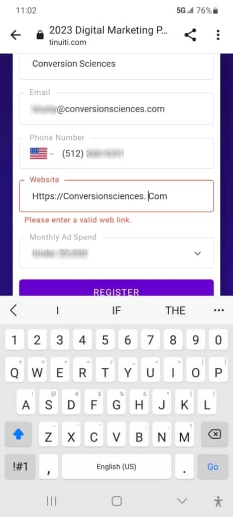 Screen capture of a mobile form with the field
