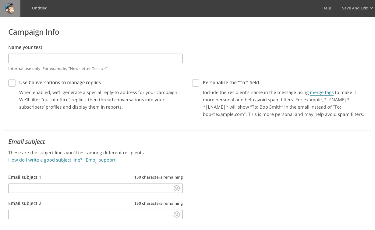 AB testing email subject lines in MailChimp
