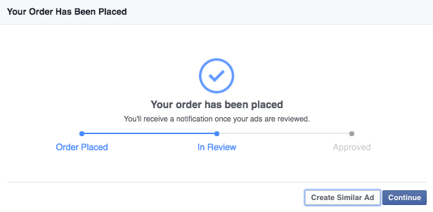 After finishing your order for your Facebook ad, you're ready to get set-up for your variation