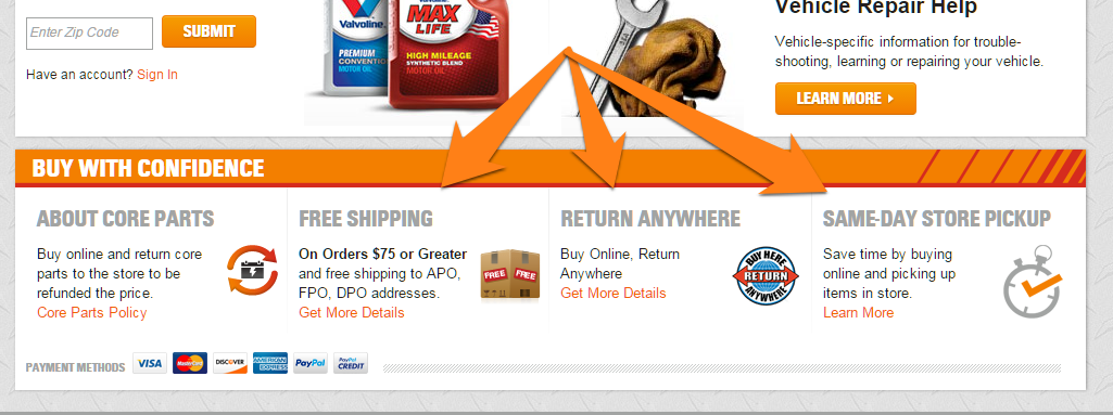 Auto Zone's shipping polices