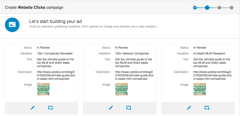 Building your LinkedIn ad variations