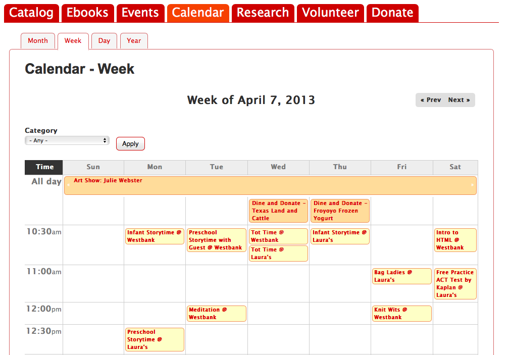 Calendar of events on new site