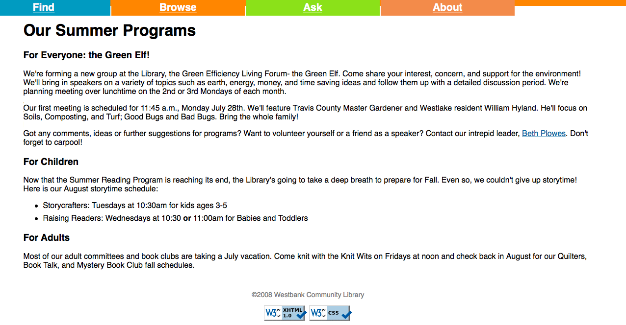 Calendar of events on old site