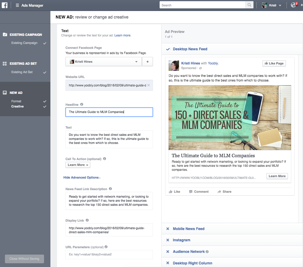 Change the element you want to test in your Facebook ad AB test