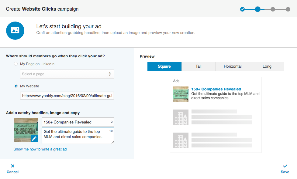 Creating your first ad