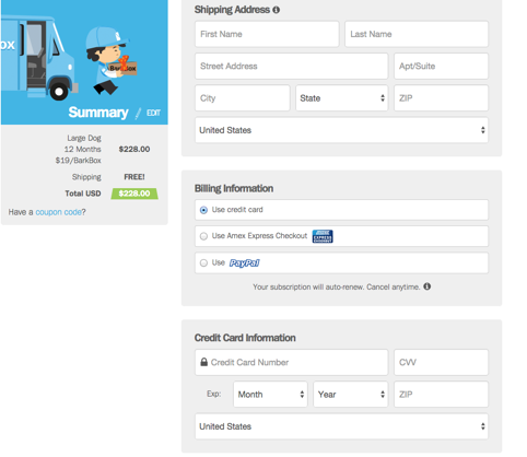 The form asks for minimal information to complete the sale