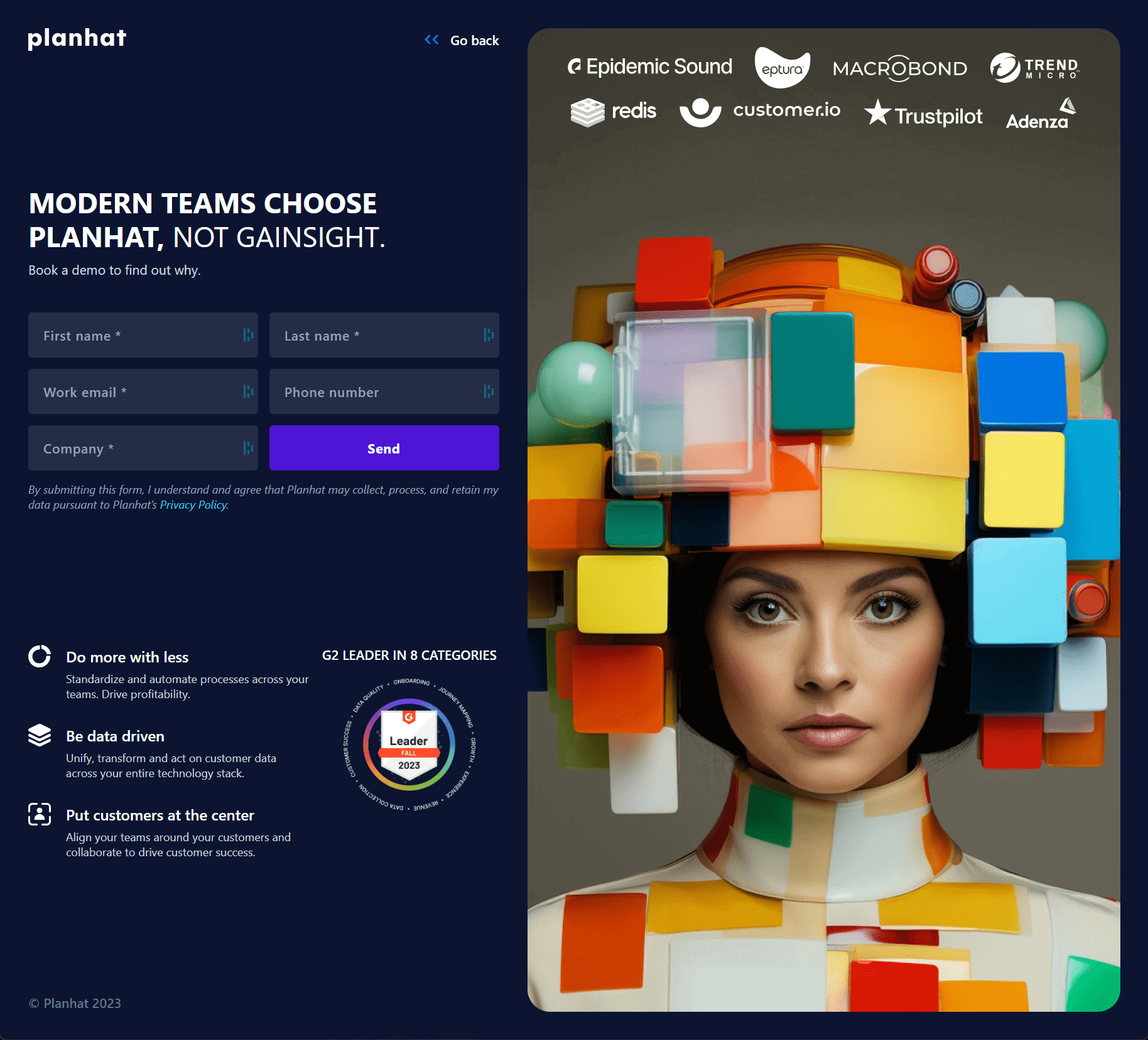 Landing page with headline 