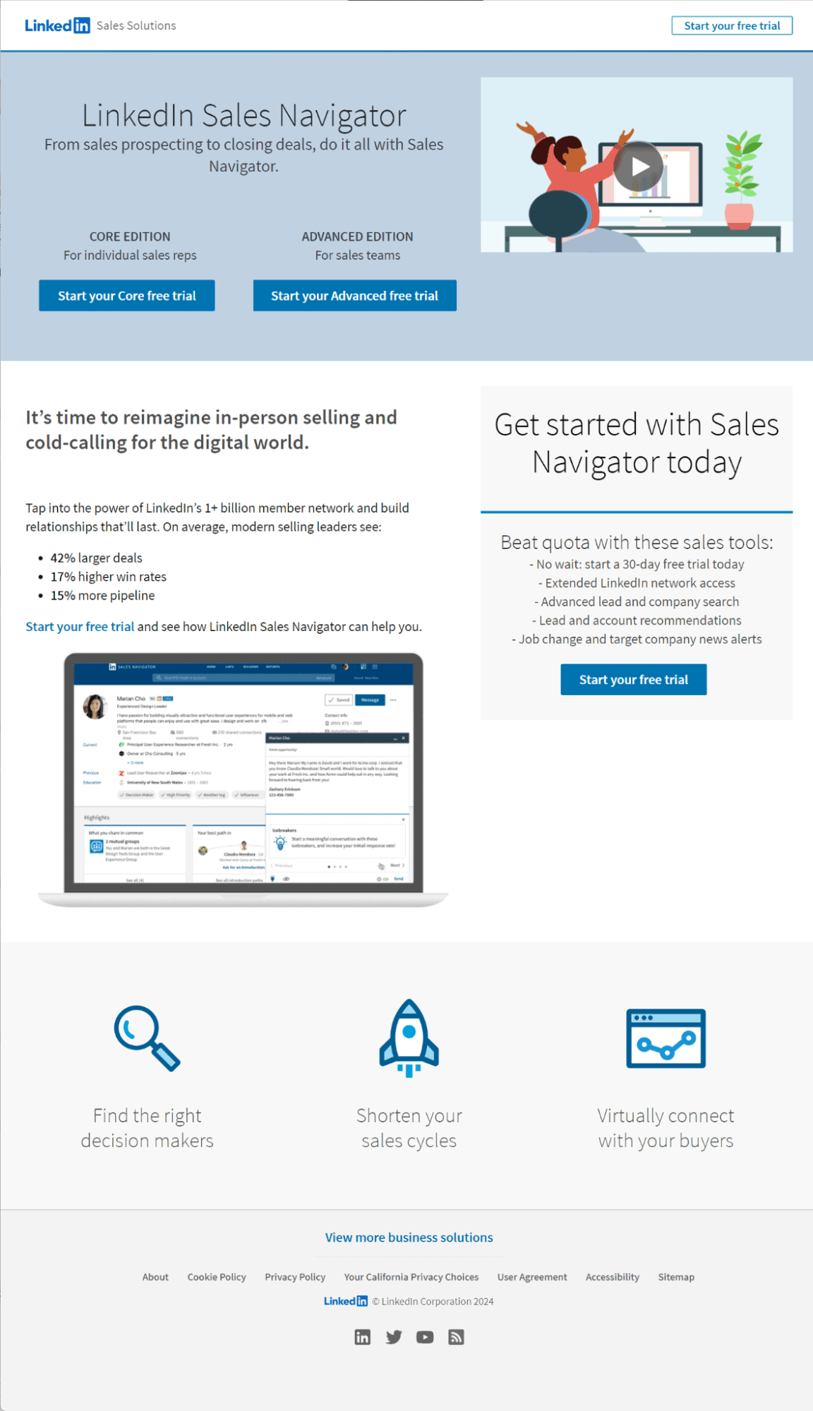Landing page with two buttons and a video above the fold. But since the video is the only element that pops, it's at the top of the visual hierarchy. 