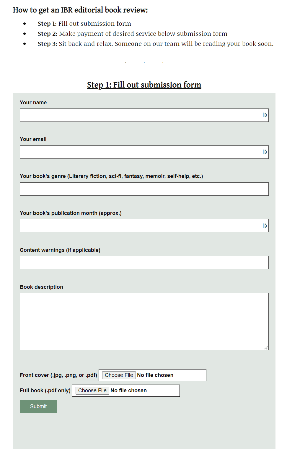 Submission form for this landing page