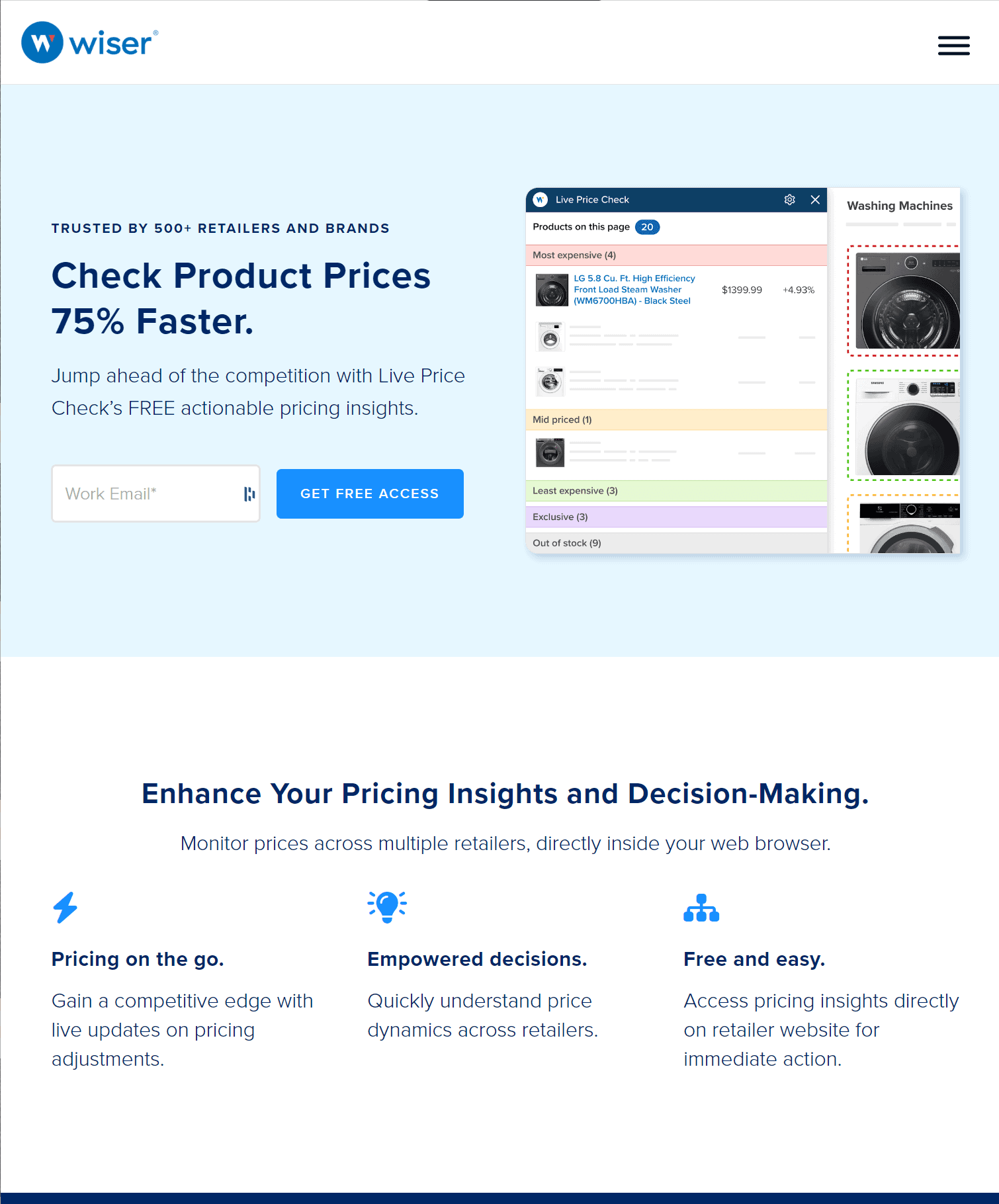 Landing page promising 75% faster product price checks