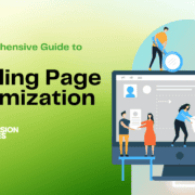 Rendering of tiny people working on a landing page on a computer