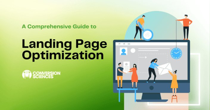 Rendering of tiny people working on a landing page on a computer