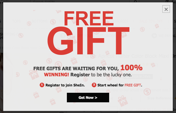 Free gift offer from SheIn