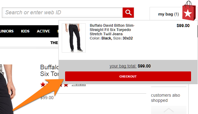 Hover view of Macy's shopping cart