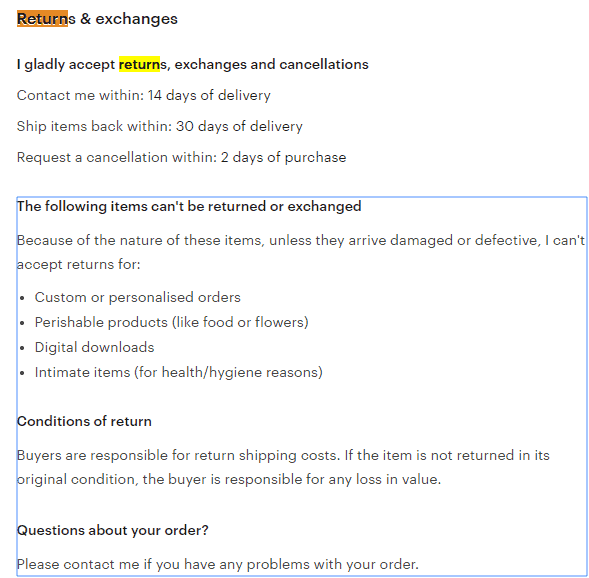 Returns and exchanges