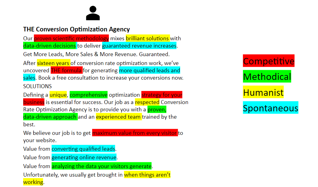a web page with language from each modality highlighted in a different color