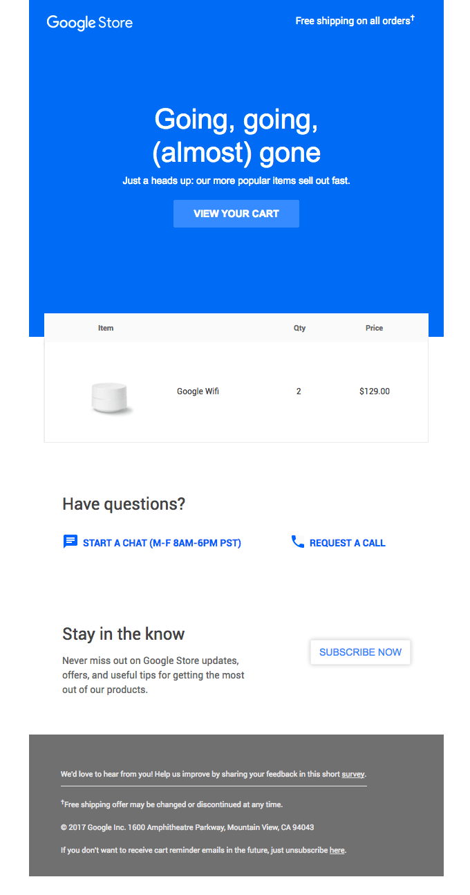 Google uses cart abandonment emails, tool.