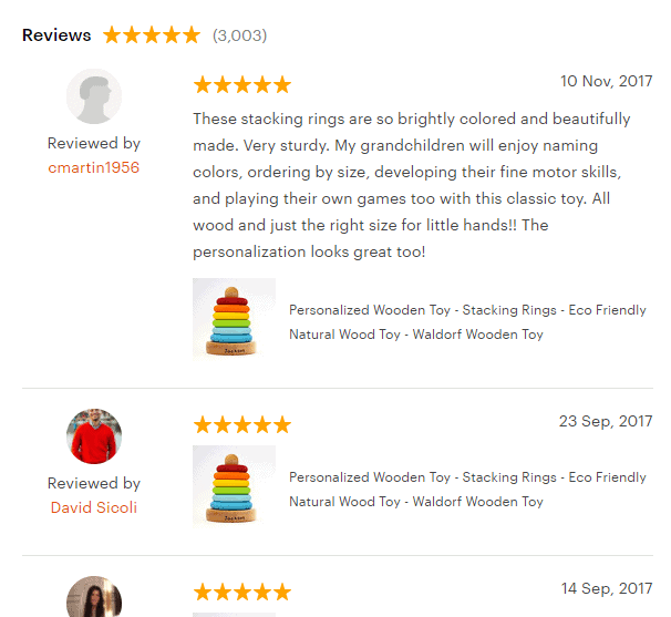 Prominently displayed reviews with plenty of white space