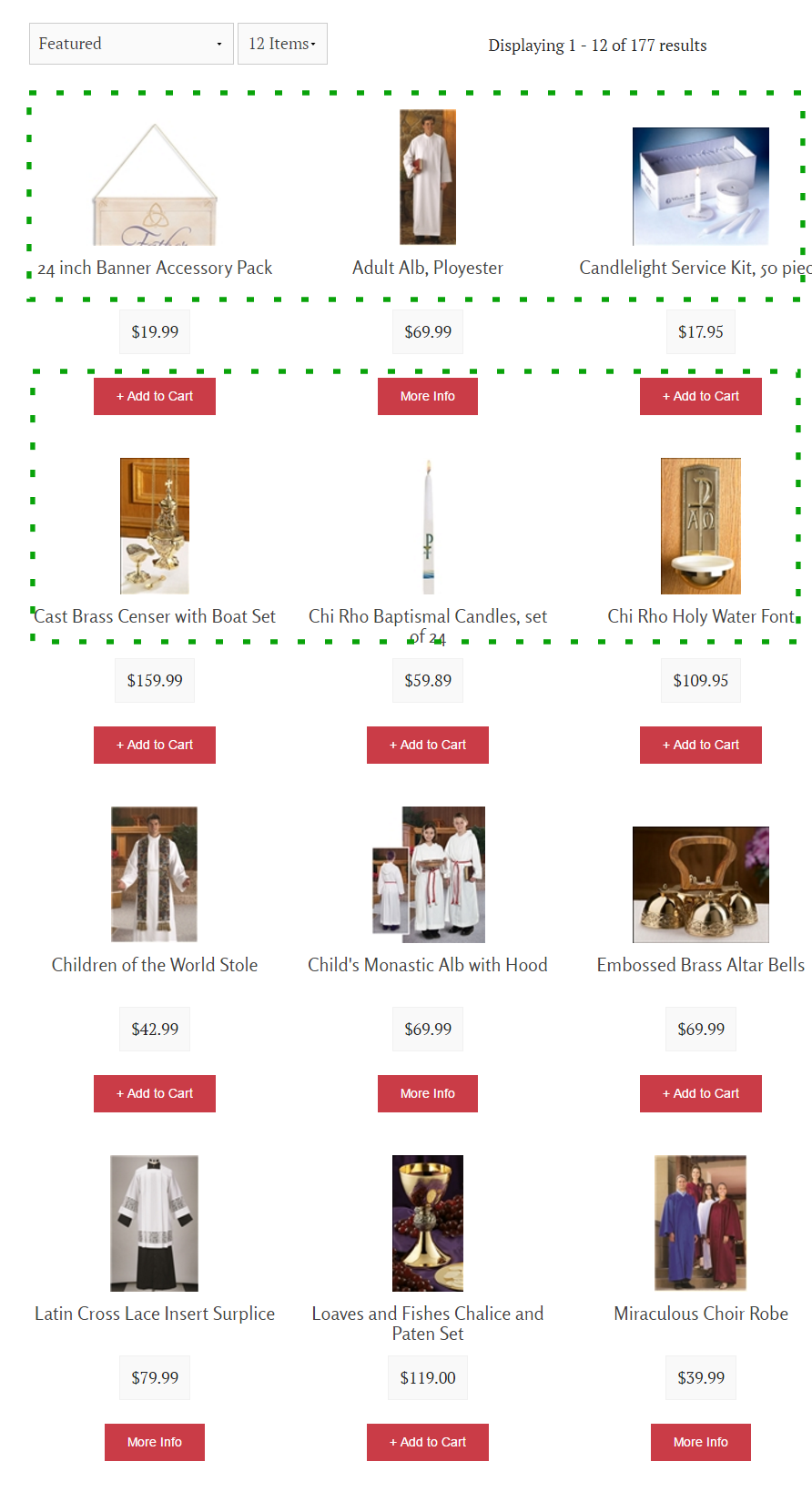 Visually, this category page is hard to group correctly. Green boxes denote some possible visual groupings. Visually, this category page is hard to group correctly. Green boxes denote some possible visual groupings.