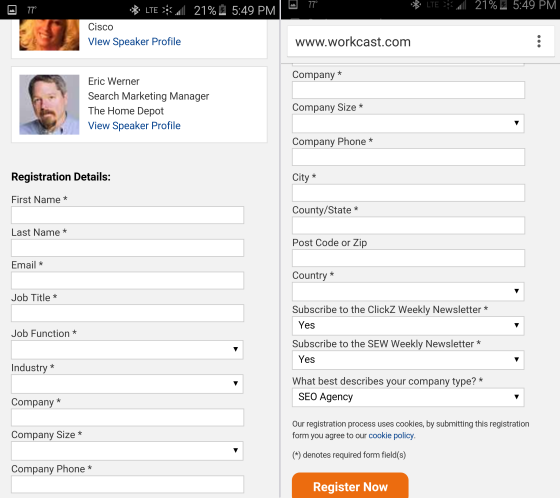 Ironically, this is for a Webinar on mobile marketing. Too many fields. Ironically, this is for a Webinar on mobile marketing. Too many fields.