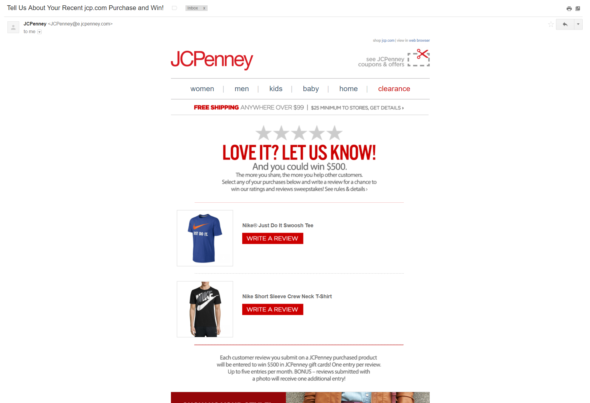 JCPenney review incentive