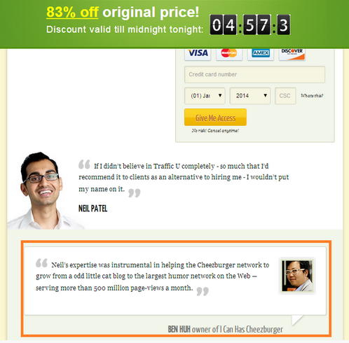 Testimonial on checkout page