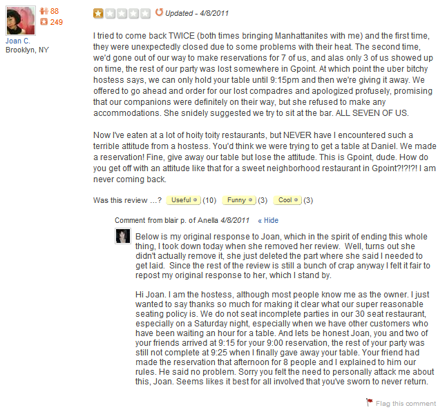 Owner responds to a negative review