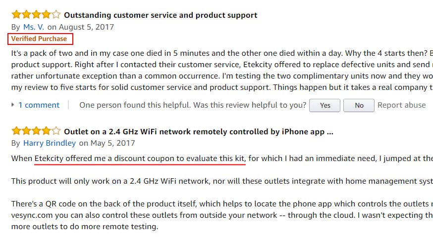 A review's credibility is immediately visible on Amazon
