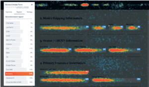 A web form heat map report that shows how many people abandon at each field.