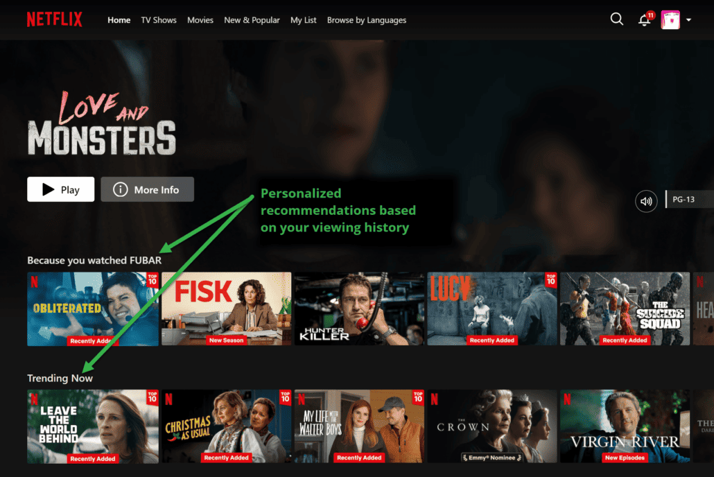Netflix uses AI algorithms to give users personalized recommendations