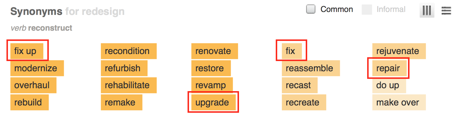 Redesign can be used to describe incremental changes