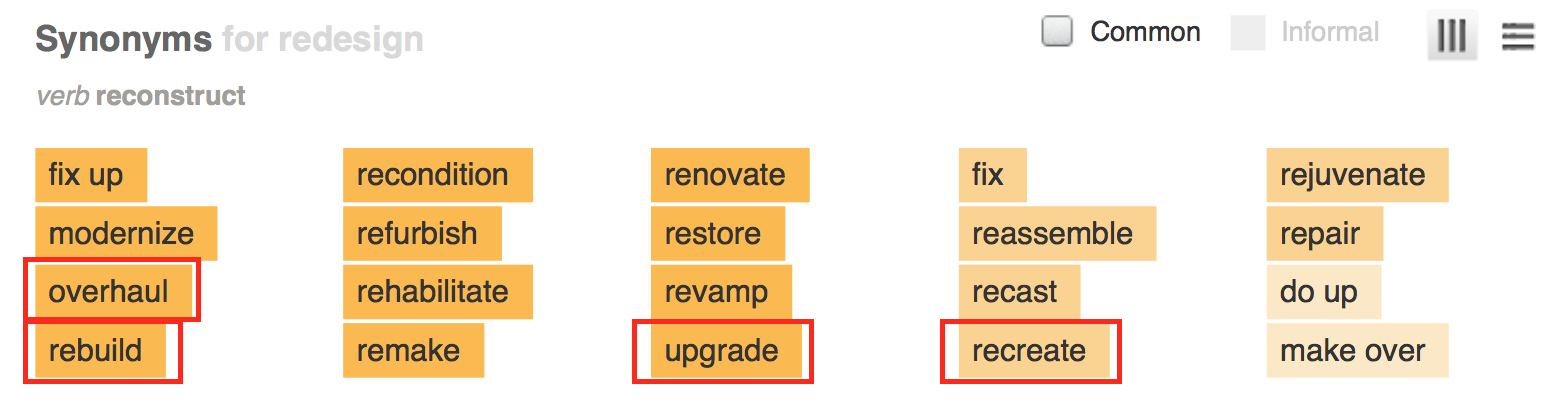 Redesign can be used to mean a brand spanking new experience