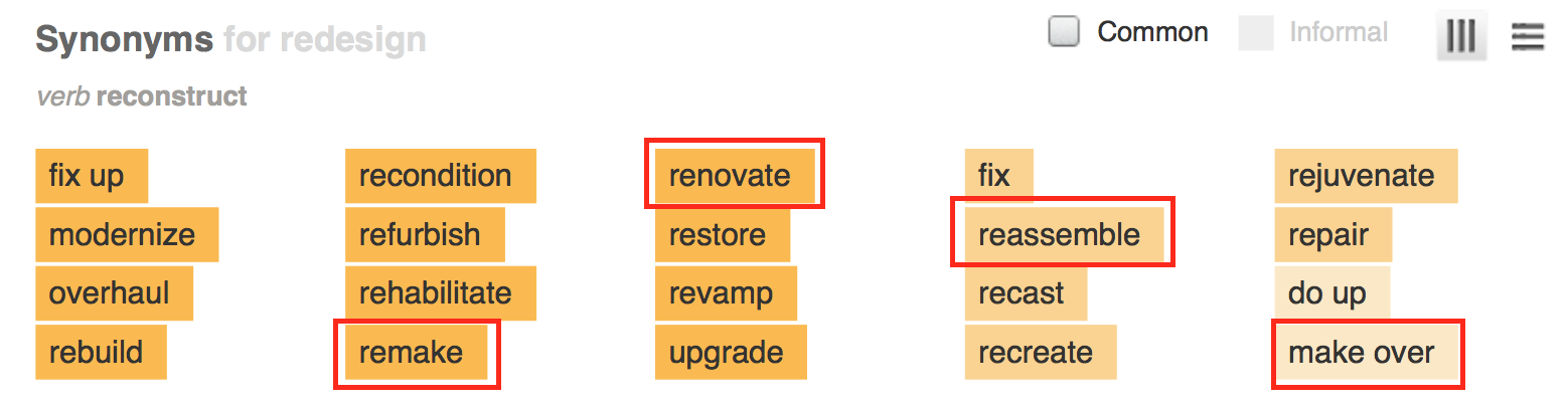 Redesign describes what we do when we do big swings