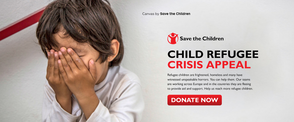 Save the Children's landing page and CTA promote a sense of urgency