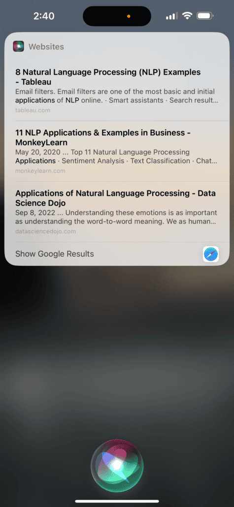 Siri is a good example of AI used for natural language processing
