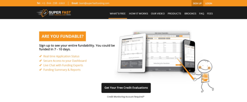 Super Fast Funding's original website didn't offer many ways to engage. Super Fast Funding original website
