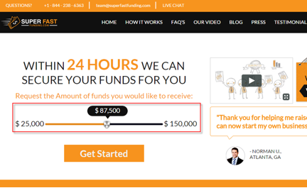 The slider bar invites the visitor to start interacting with the page and this can increase conversion rates. Super Fast Funding site redesign