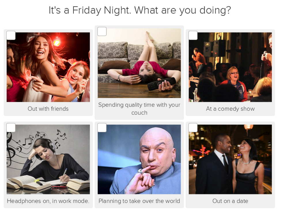 This quiz question is full of relatable images that are associated with different personalities